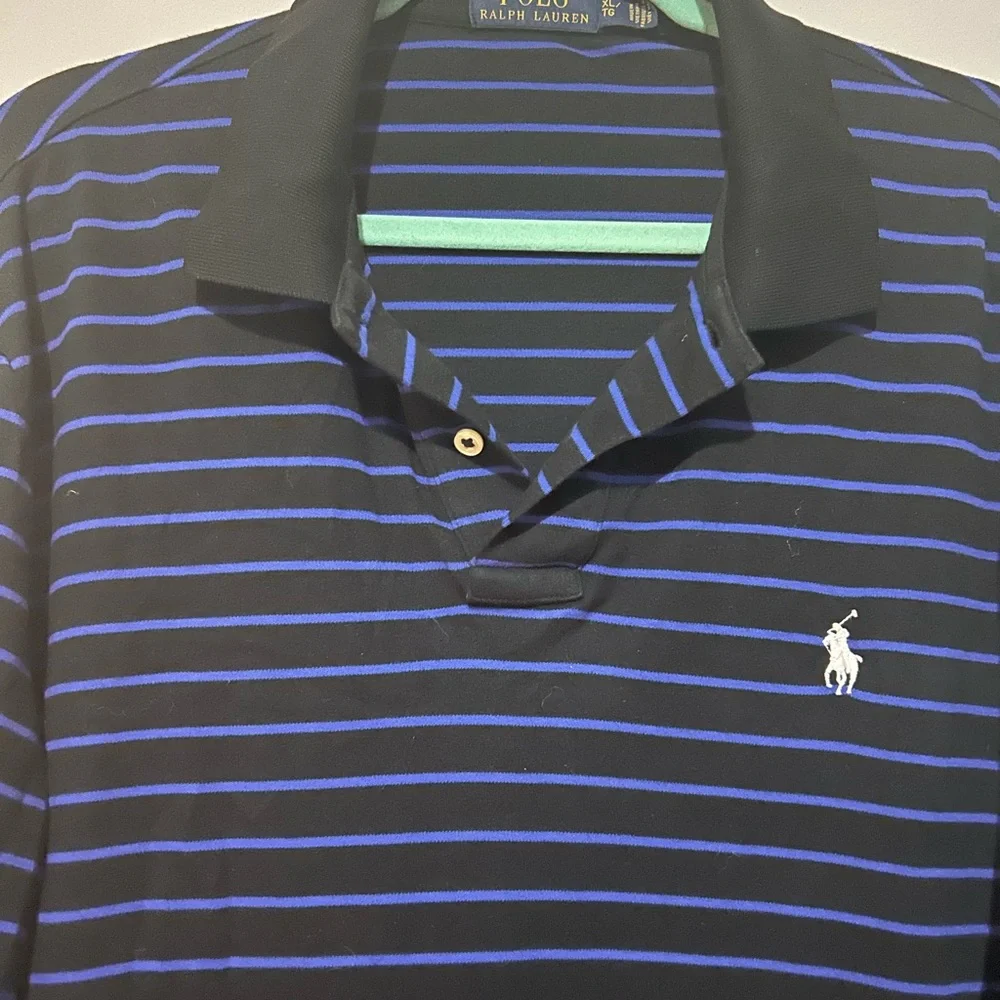 Polo Ralph Lauren Long Sleeve‎ Striped Polo Shirt Black Blue Menswear XL